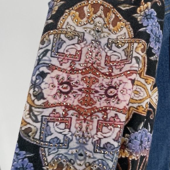 One World Blue Denim Jacket Women's 1X With Embellished Sleeves With Sequins - Picture 7 of 11